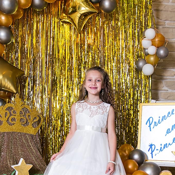 10 Pack Foil Curtain Backdrop Gold Metallic Tinsel Foil Fringe Curtains Photo - Image 5