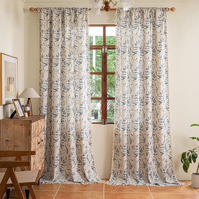 ENJOYBRIDAL Floral Curtains 84 Inches Semi Sheer Living Room Drapes Farmhouse - Image 4