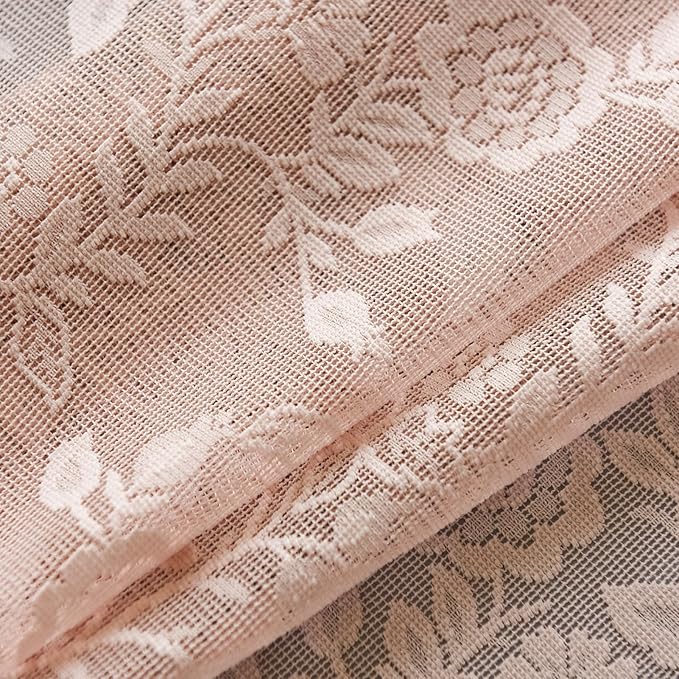 Blush Pink Lace Curtains for Bedroom Rustic Floral W42 x L54 Inch 2 Panels | - Image 7
