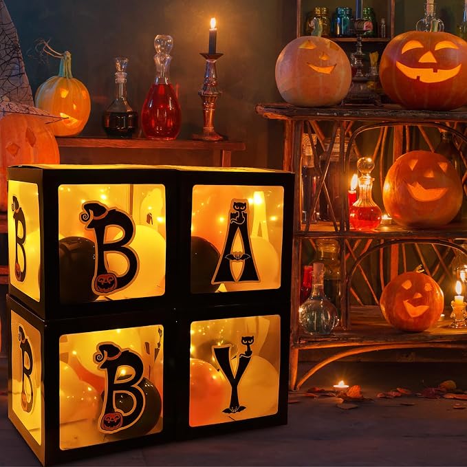 Baby First Halloween Decorations Balloons Boxes 4 Pcs Letter Blocks Transparent - Image 7