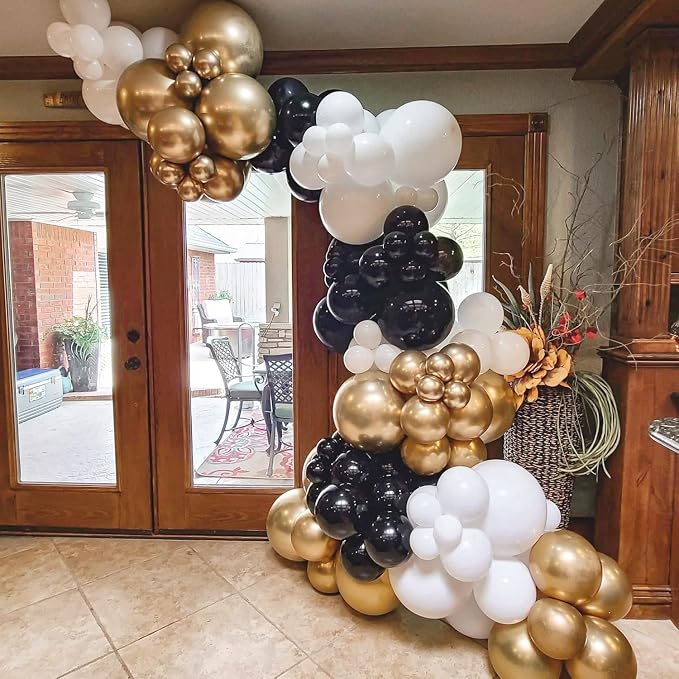 Black and Gold Balloon Arch Kit, ADOINBY 140Pcs Black White Metallic Gold - Image 6