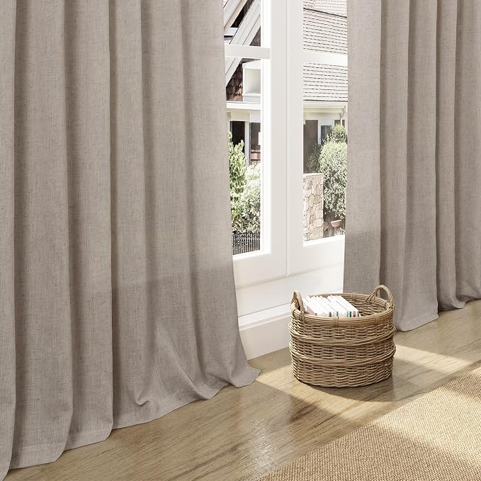 Ecru Linen Curtains for Living Room 105 Inches Long Light Filtering Semi Sheer - Image 7