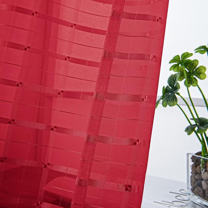 SpaceDresser Check Sheer Curtains 63 Inches Long - Image 2