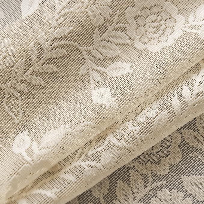 FINECITY Beige Lace Curtains Rustic Leaf Floral 42 x 84 Inch, 2 Panels | Rod - Image 8