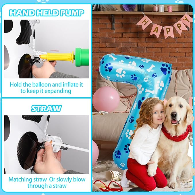 40 Inch Blue Dog Paw Birthday Balloons, Number 7 Balloons - Image 4
