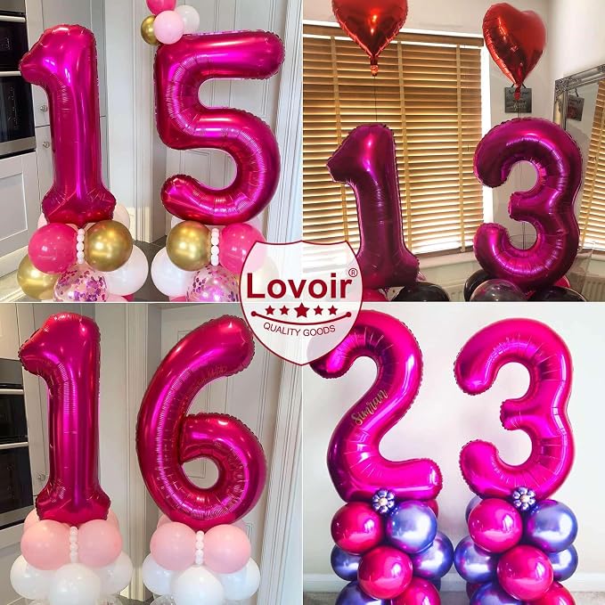 Hot Pink 40 Number Balloons, 40 Inch Giant Number 40 Balloons Foil Mylar Helium - Image 6