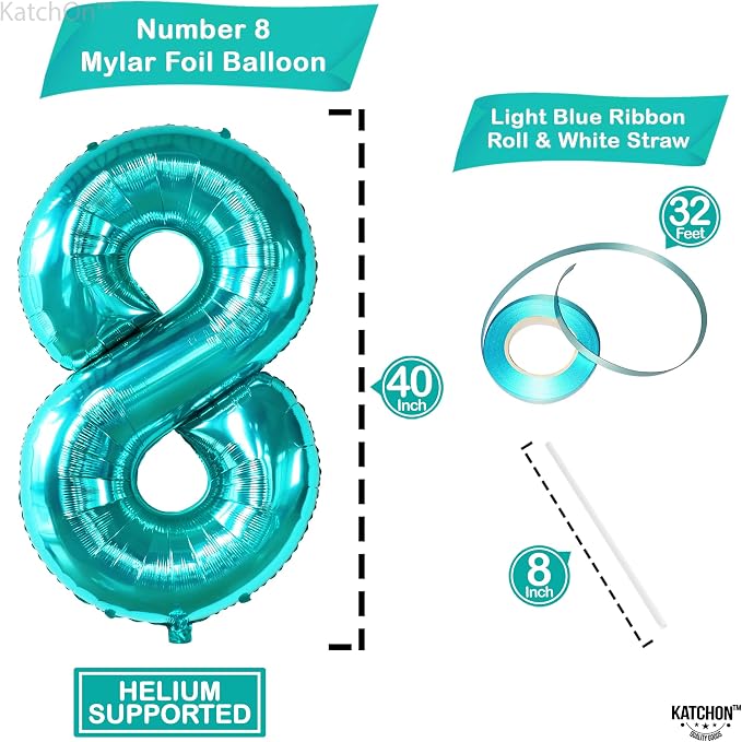 KatchOn Giant Blue Teal Number 8 Balloons-40 Inch, Happy 8th Birthday Decor | - Image 2
