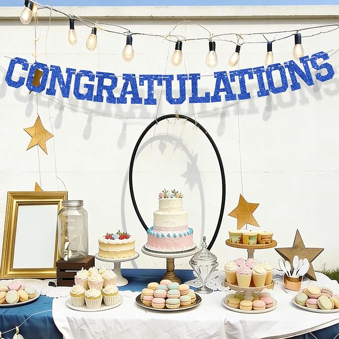 BEISHIDA Glitter CONGRATULATIONS Banner Blue 2026 Graduation Party Decorations - Image 4