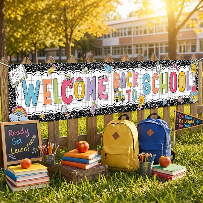 Lounsweer Welcome Back to School Banner Pastel Composition Book Banner Yard Sign - Image 5