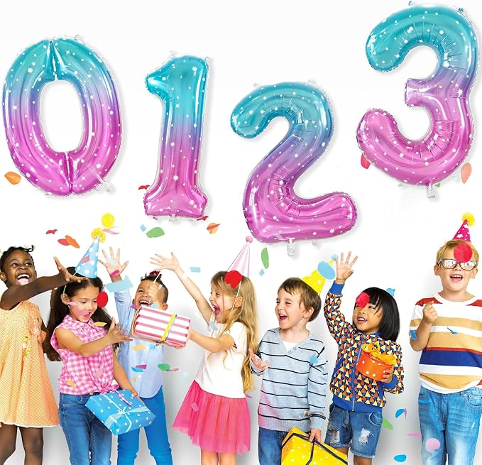 Number 0 Foil Balloon with Crown, 40-Inch Gradient | Gradient star print number - Image 4