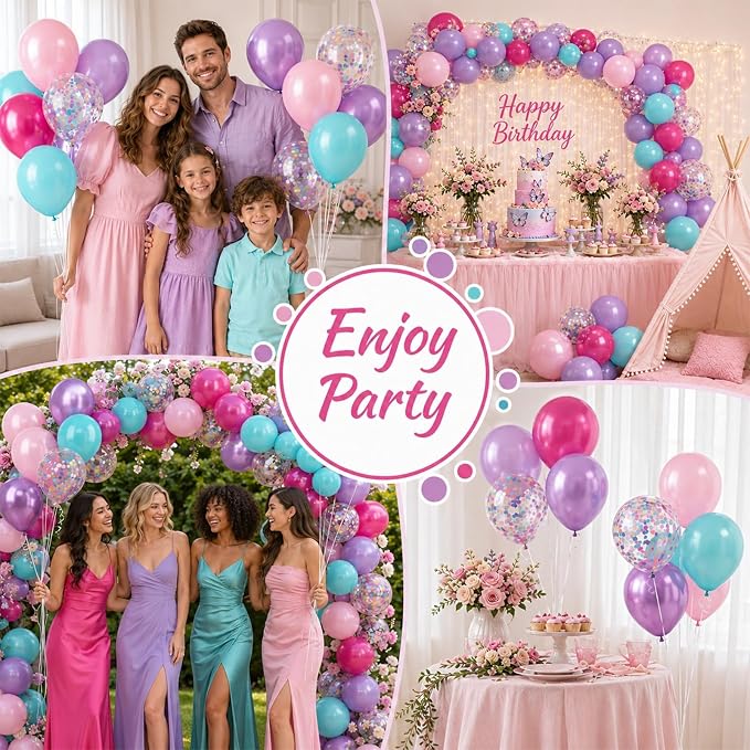 Metallic Chrome Purple Pearl Pink Maca Teal Blue Latex Balloons - Image 5