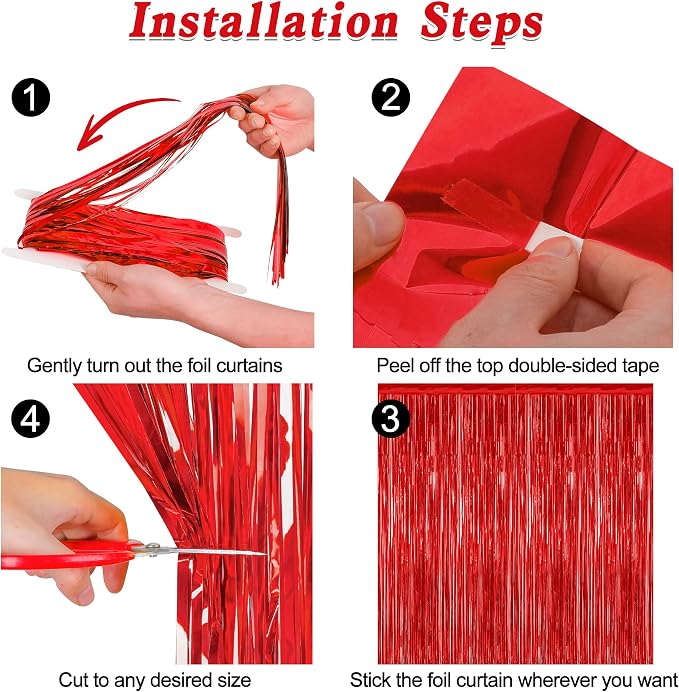 ZATAYE 12 Pack Red Valentines Christmas Foil Curtain Streamer Decorations | Red - Image 3