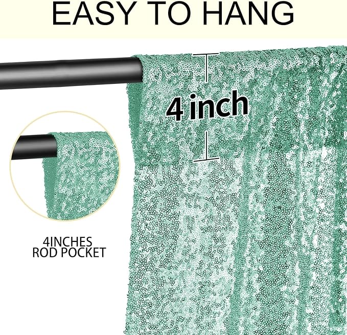 4×8FT-2PCS Mint Green Sequin Backdrop Curtains Panels, Photography Backdrop - Image 5