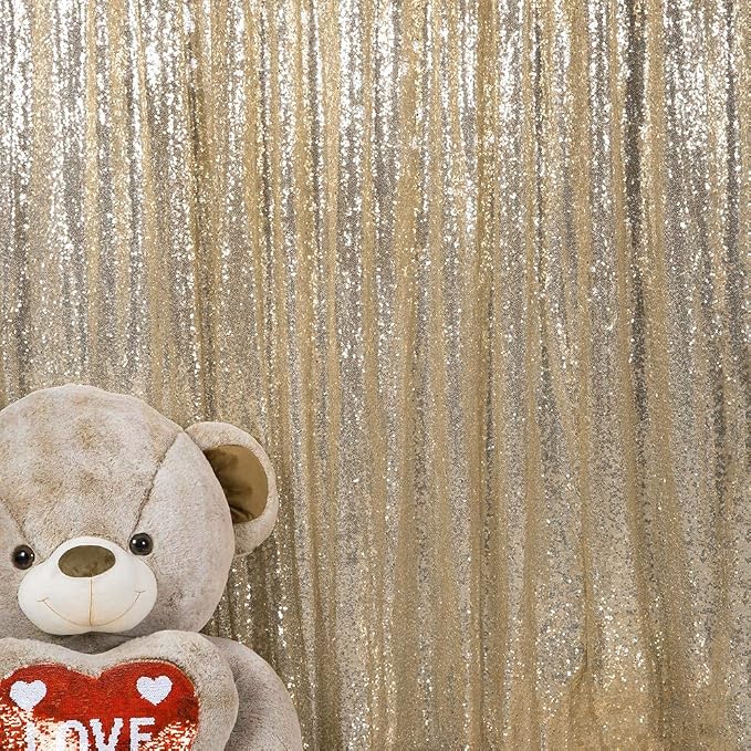 JYFLZQ Champagne Sequin Backdrop Curtains 2ft x 8ft 4 Panel Glitter Photo Booth - Image 4