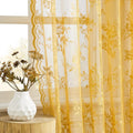 Yellow Lace Curtains 72 Inch Length 2 Panels Set Country Golden Flower Sheer by SEEKRIGHTHomeDecor