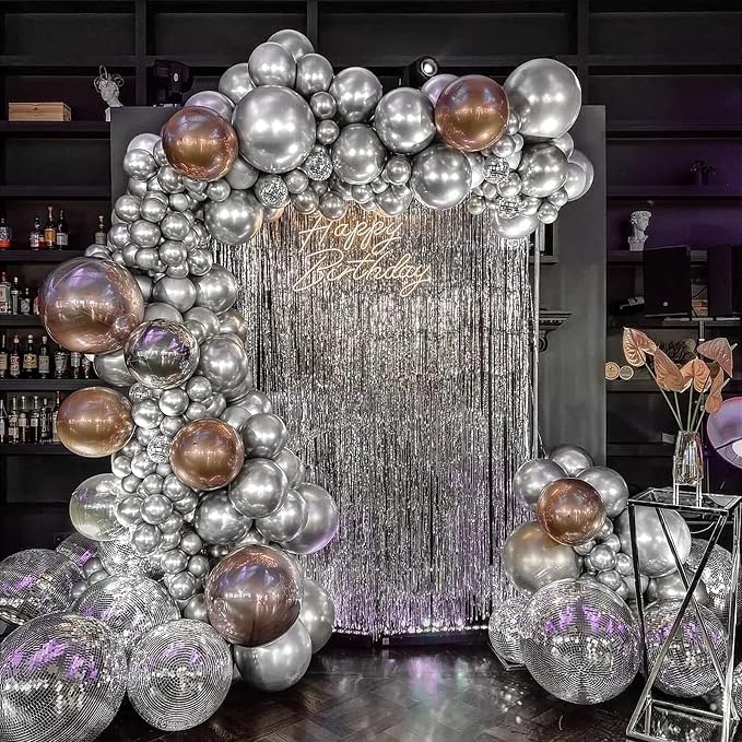 FOTIOMRG 110pcs Metallic Silver Balloon Garland Arch Kit, 18 12 10 5 inch - Image 5