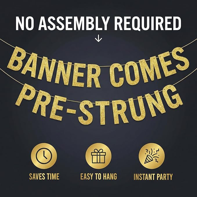 Pre-Strung Cheers to 40 Years Gold Glitter Banner - Image 5