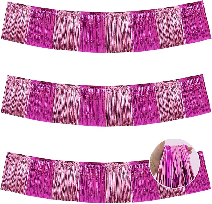 BEISHIDA Pink Mix Fringe Garland Banner 30ft Wall Tinsel Foil Streamers | 3Pack by Beishida