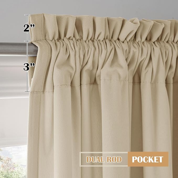 Beauoop Beige Velvet Curtains for Bedroom Living Room 52x84 2 Panels | Soft - Image 8