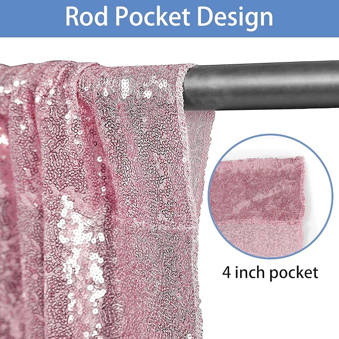 Hahuho Rose Pink Sequin Backdrop Curtain, Banquet Decoration（2 Panels, 2FT x 8FT - Image 2