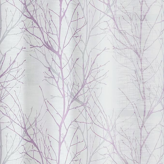 FMFUNCTEX Linen Lilac White Semi Sheer Print Curtains 96 Inch Long 2 Panels | - Image 8