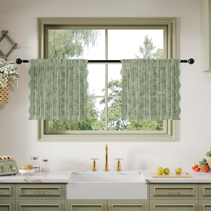 Anmao Vintage Lace Kitchen Curtains 24 Inches Long 2 Panels, Romantic Semi by Anmao