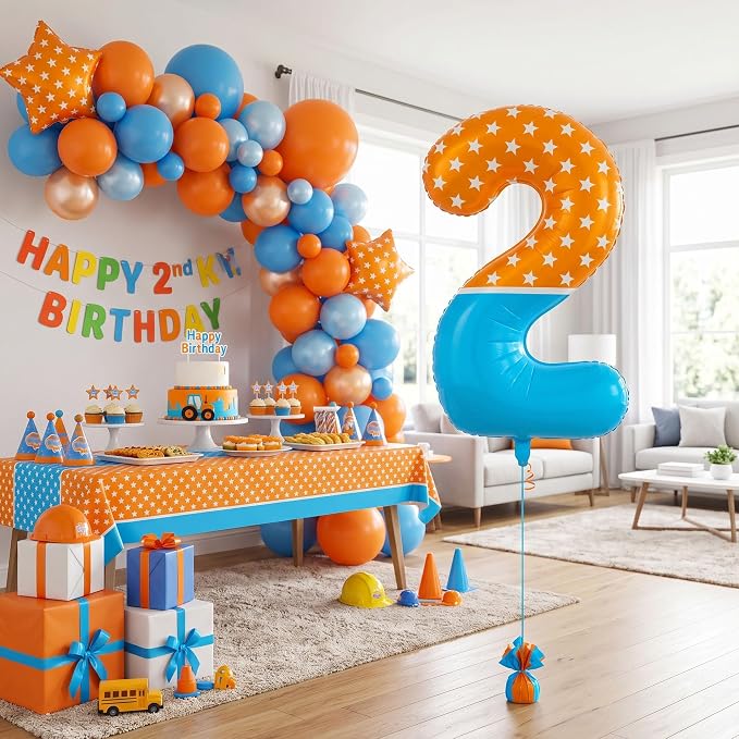 40 Inch Orange Blue Number 2 Balloon, Bow Tie Glasses Design - Image 5