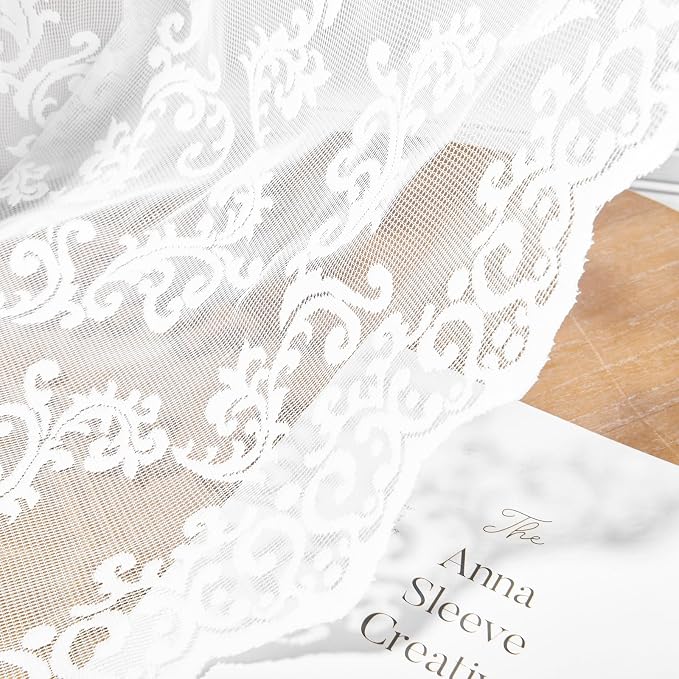 FOLKSIDE White Lace Curtains 84 Inches Long 2 Panels Western Paisley Floral - Image 6