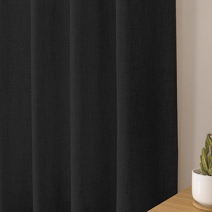 Tollpiz Short Linen Curtain Bedroom Rod Pocket Semi Sheer Curtains Burlap Light - Image 8