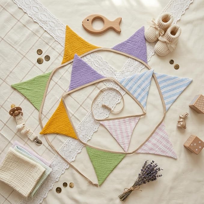 2Pcs Triangle Bunting Flag No-DIY Cotton Fabric Garland Reusable Party Banner - Image 2