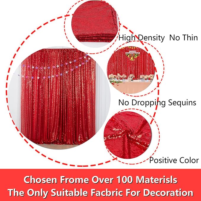 JYFLZQ Red Sequin Backdrop Curtains 2ft x 8ft 4 Panel Glitter Photo Booth - Image 5
