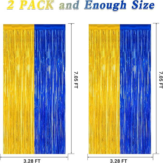 ZATAYE 2 Pack Blue Gold New Years Eve Foil Curtain Streamer Decorations | Blue - Image 2
