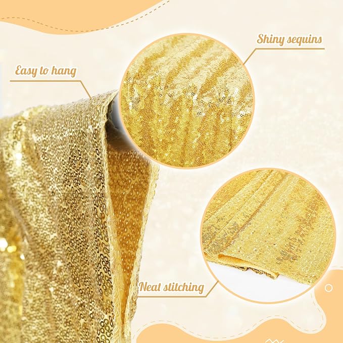 PartyDelight Gold Sequin Backdrop 8x8ft Sparkly Photo Curtain | 4 Inch Rod - Image 2
