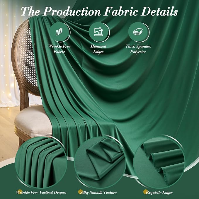 50 ft x 10 ft Wrinkle Free Hunter Green Backdrop Curtain - Image 5