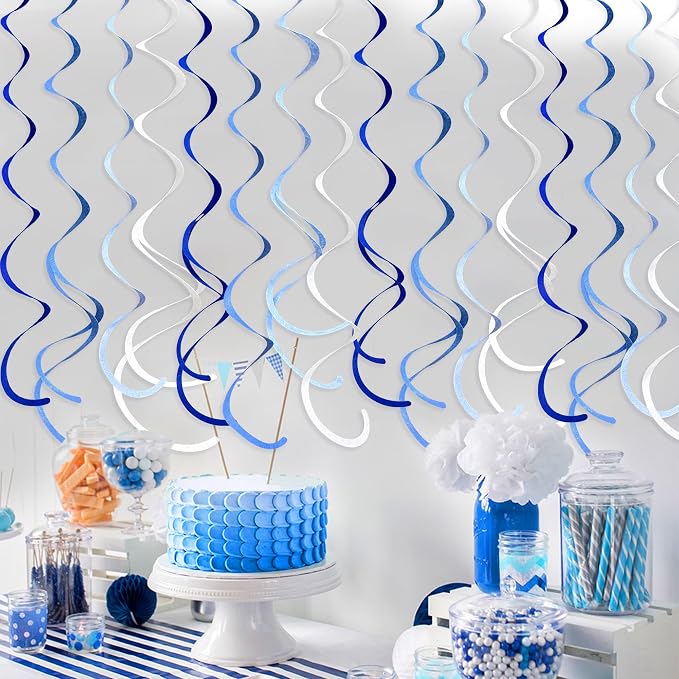 36 Pcs Blue Hanging Swirl Decorations Ombre Royal Blue White Felt Swirl - Image 5