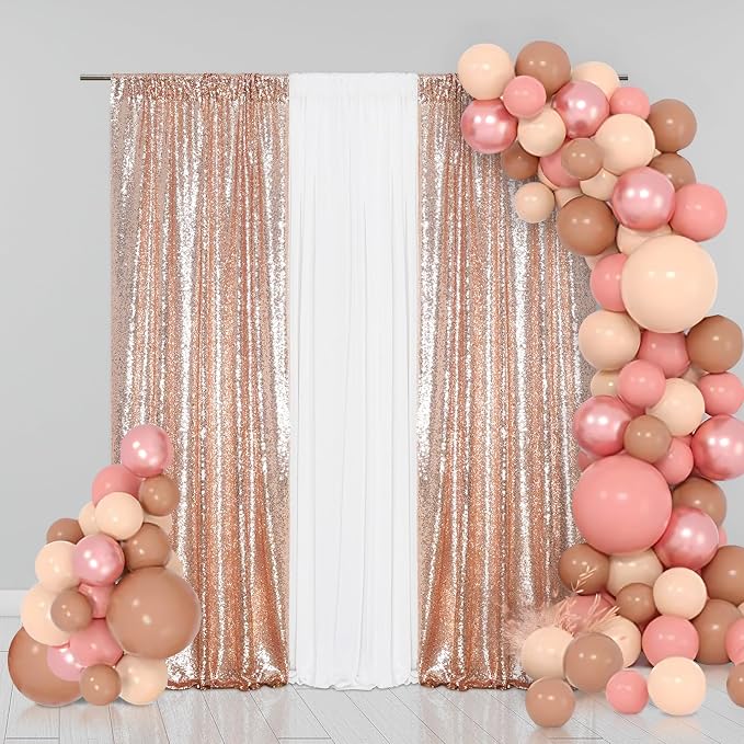 Eternal Beauty Rose Gold Sequin Backdrop Curtains, 4 Panels 2x8FT | 3mm Sparkle - Image 6