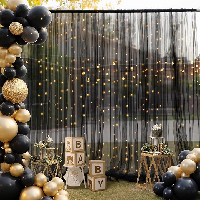20x10ft Black Tulle Backdrop Curtain - Image 2