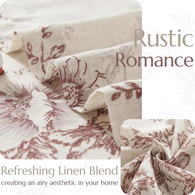 jinchan Red Floral Linen Curtains 63 Inch Farmhouse Back Tab 2 Panels | Light - Image 5