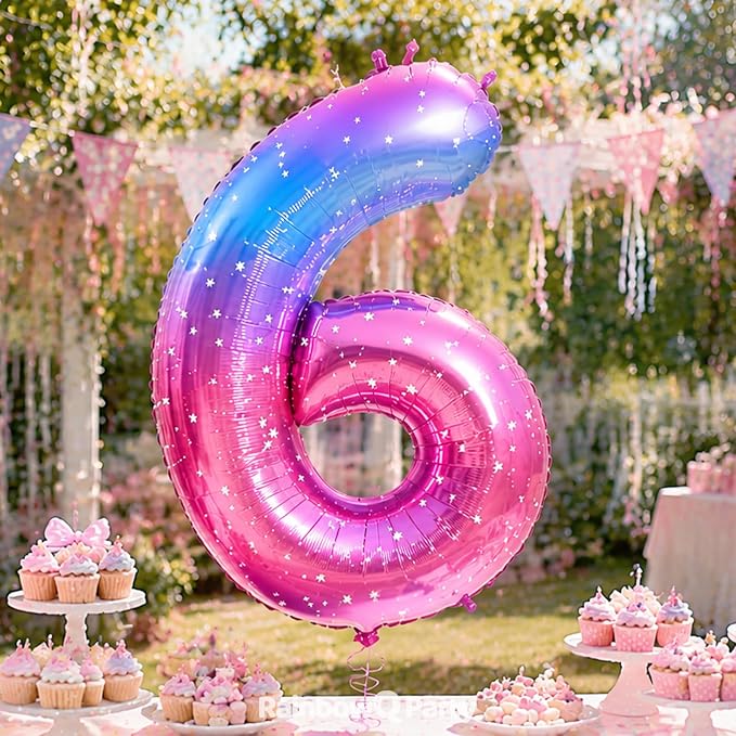 RainbowQ Blue Pink 6 Balloon Number 40 Inch Big 0-10 Foil Large Balloon | - Image 4