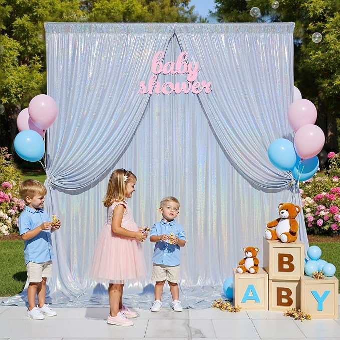 10x10ft Shimmer Silver Sequin Backdrop Curtain - Image 3