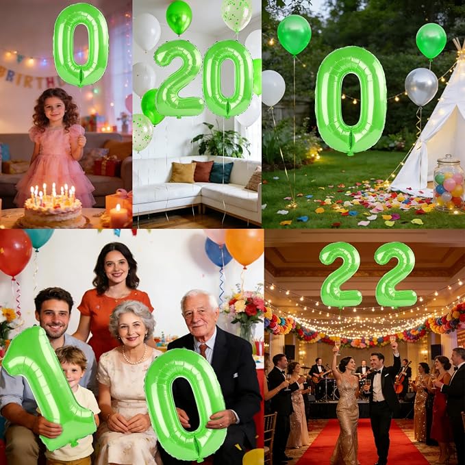 40 Inch Number 0 Balloons for Birthday Party Decorations, 0-100 Fruit Green - Image 7