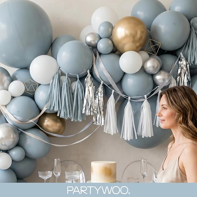 PartyWoo Dusty Blue Balloons 85pcs Light Blue Aqua Boho Color | 18 12 10 5 Inch - Image 9