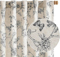 Black Floral Linen Lined Curtains Rod Pocket 50W X 96L 2 Panels | Charlotte by Lazzzy