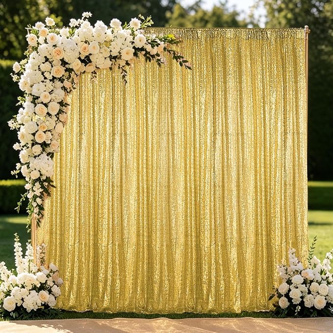 Hahuho Gold Sequin Backdrop Curtain, Party Decoration（2 Panels, 4FT x 8FT - Image 3