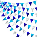 Navy Blue Silver Party Decorations Metallic Fabric Triangle Pennant Banner Flag by pinkblume