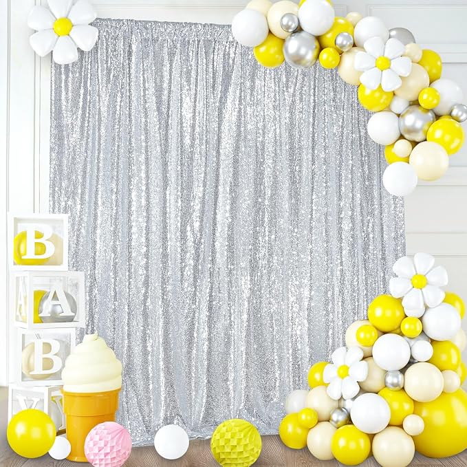 8ft x 8ft Silver Sequin Backdrop CurtainBackdrop - Image 4
