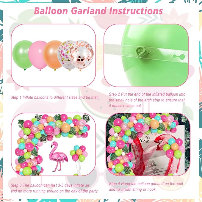 124Pcs Tropical Balloons Arch Garland Kit Flamingo Party Decor | Green Hot Pink - Image 6