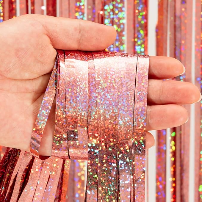BRAVESHINE Tinsel Backdrop, Rose Gold Foil Fringe Curtains | 2 Pack | Party - Image 8