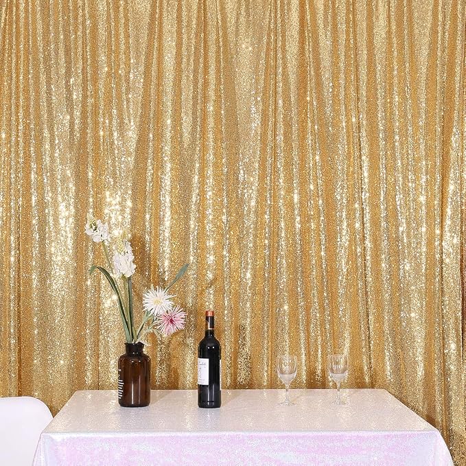 PartyDelight Gold Sequin Backdrop 6x7ft Sparkly Photo Curtain | 4 Inch Rod - Image 7