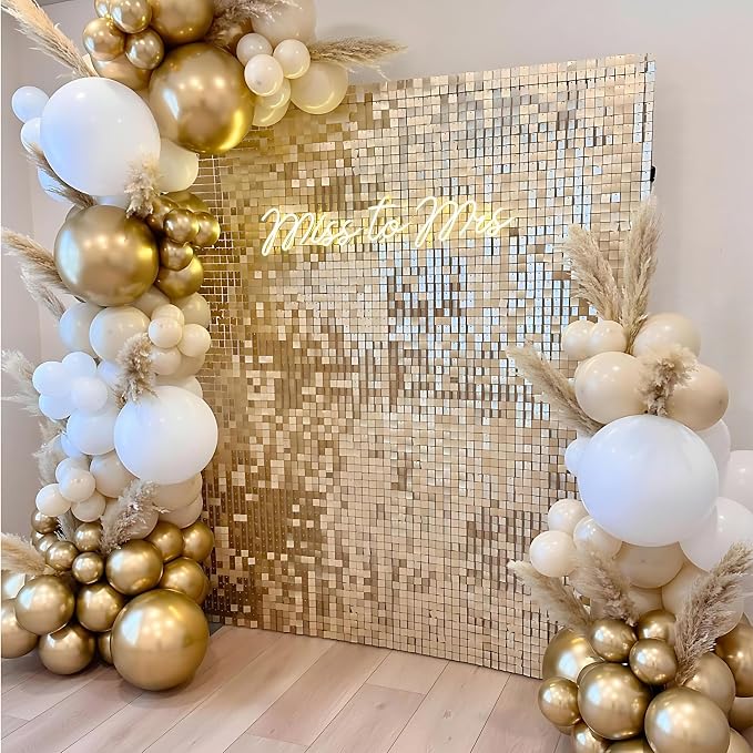 Light Gold Shimmer Wall Backdrop, 24 Panels, 6x4 Ft Photo Backdrop | wedding - Image 5